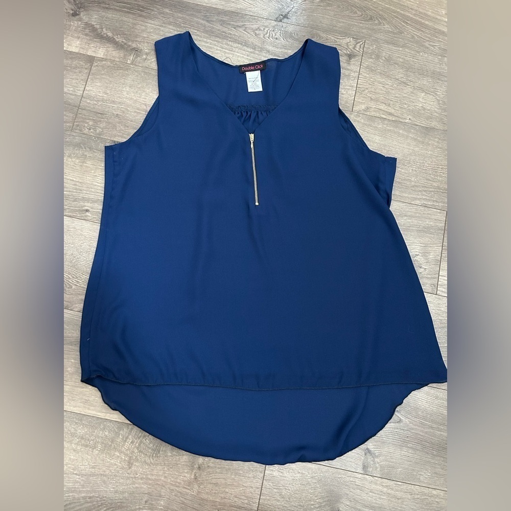 Navy Blue Sleeveless Top with Gold Zipper